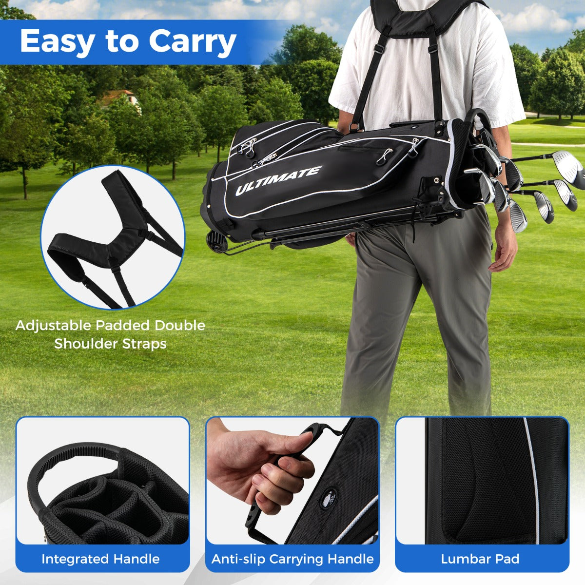 Complete Golf Club Package Set with oversize aluminum driver for Outdoor Use-Black