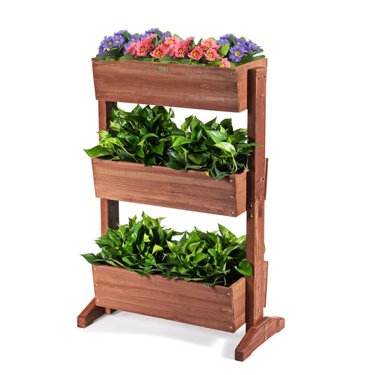 Natural fir wood construction provides a durable, environmentally friendly display for plants