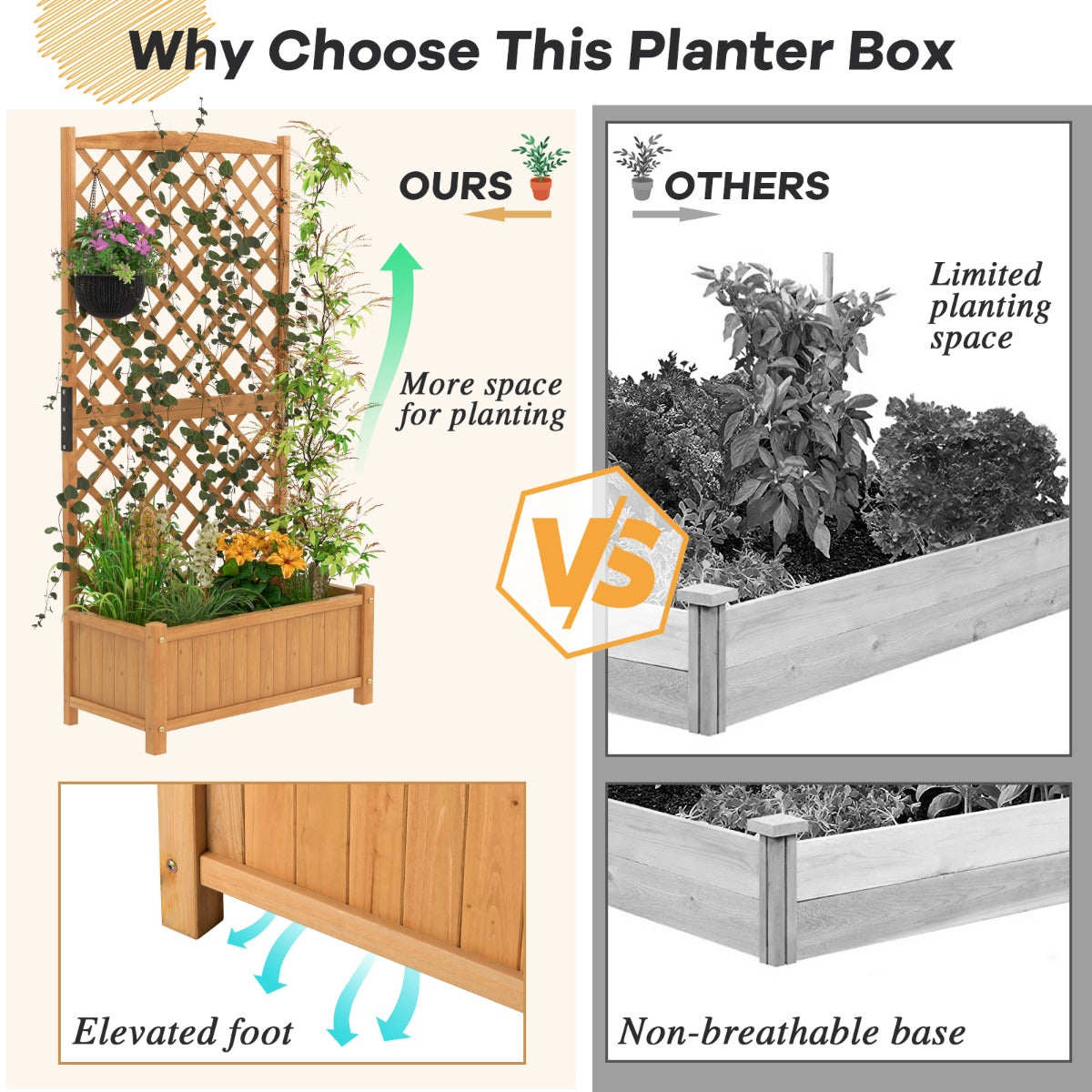 Raised Garden Bed with Trellis for Indoor & Outdoor Use