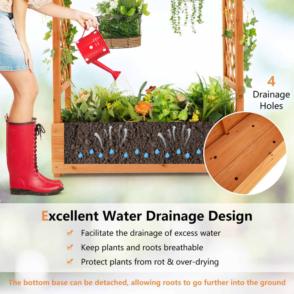 Raised Garden Bed with Top & Side Trellis for Garden