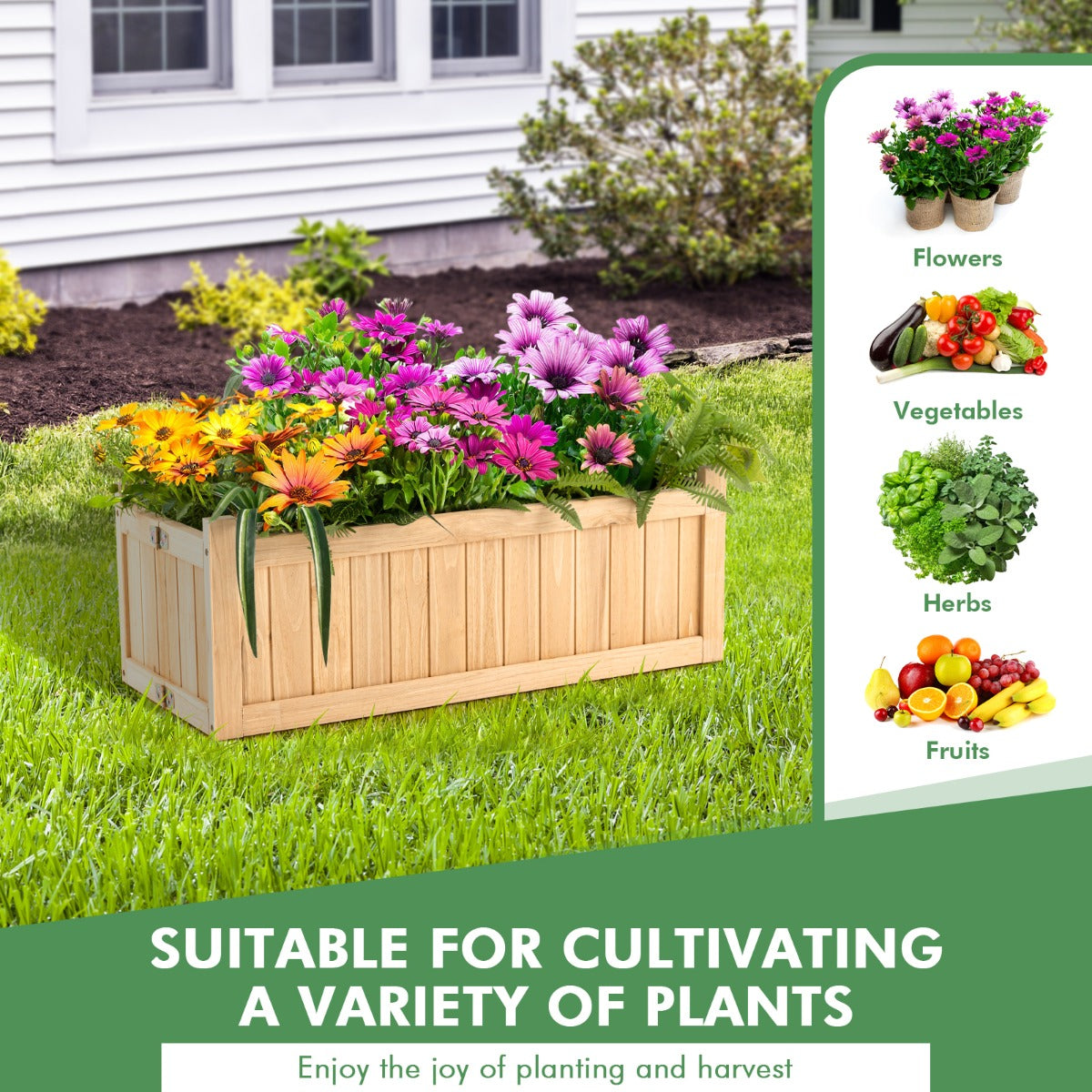 Costway Wooden Planter Box with Fir Wood for Patio