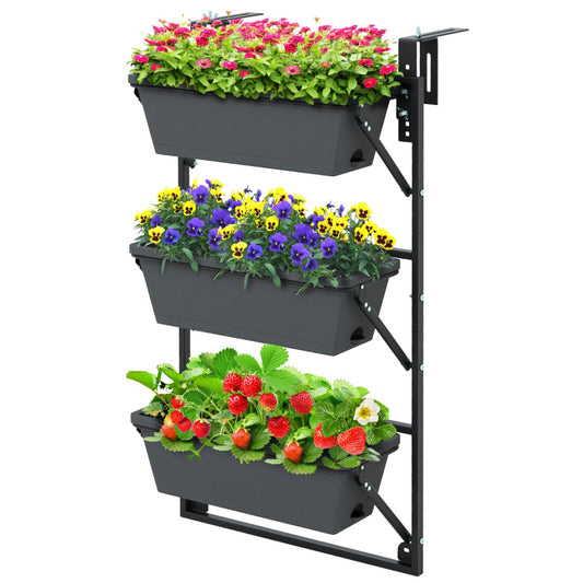 Costway Hanging Vertical Planter with 3 Planter Boxes and Detachable Hooks for Flowers, Vegetables, Herbs