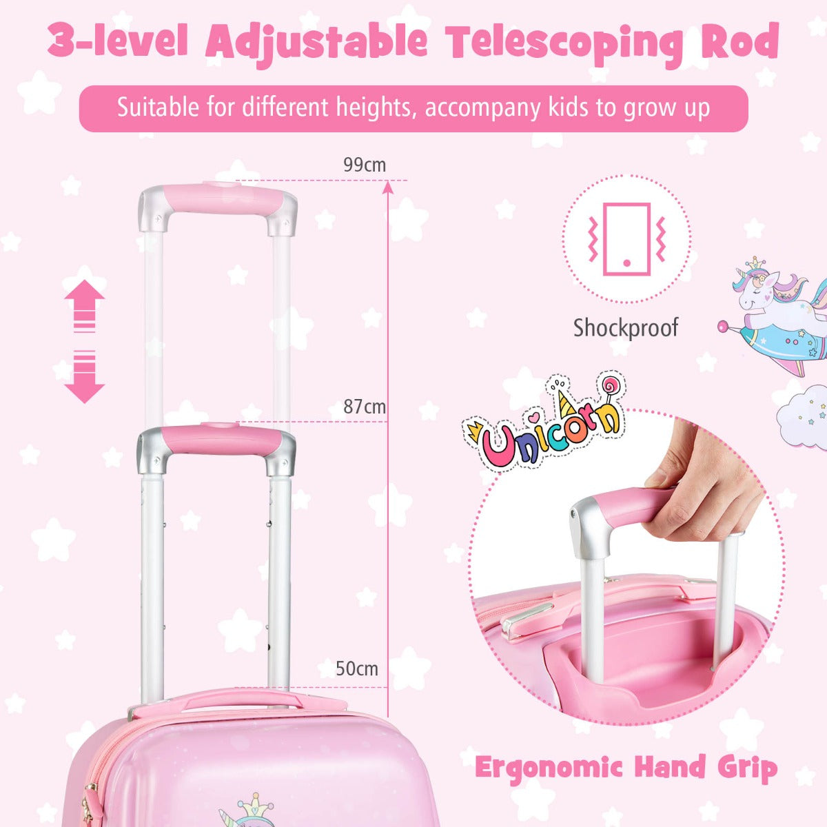 Hardside Rolling Suitcase with Spinner Wheels & Retractable Handle-Pink