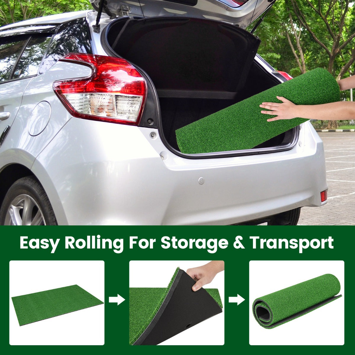 Costway Artificial Turf Mat for Indoor/Outdoor Golf Practice Includes 2 Rubber Tees and 2 Alignment Sticks-S
