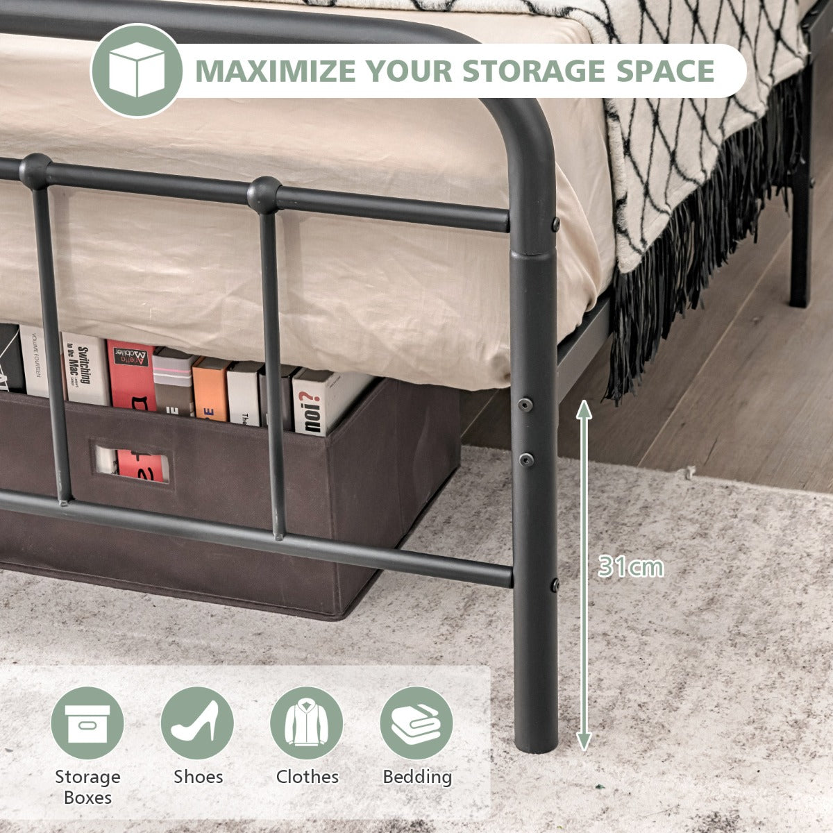 Costway Full/Queen Size Metal Bed Frame with Headboard & Footboard-Full