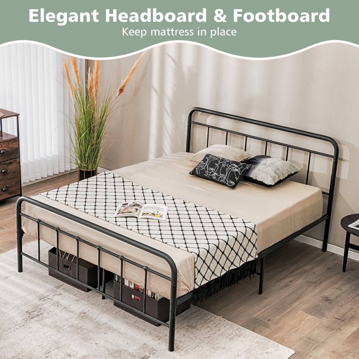 Complete hardware and detailed instructions make this stylish metal bed frame simple to assemble