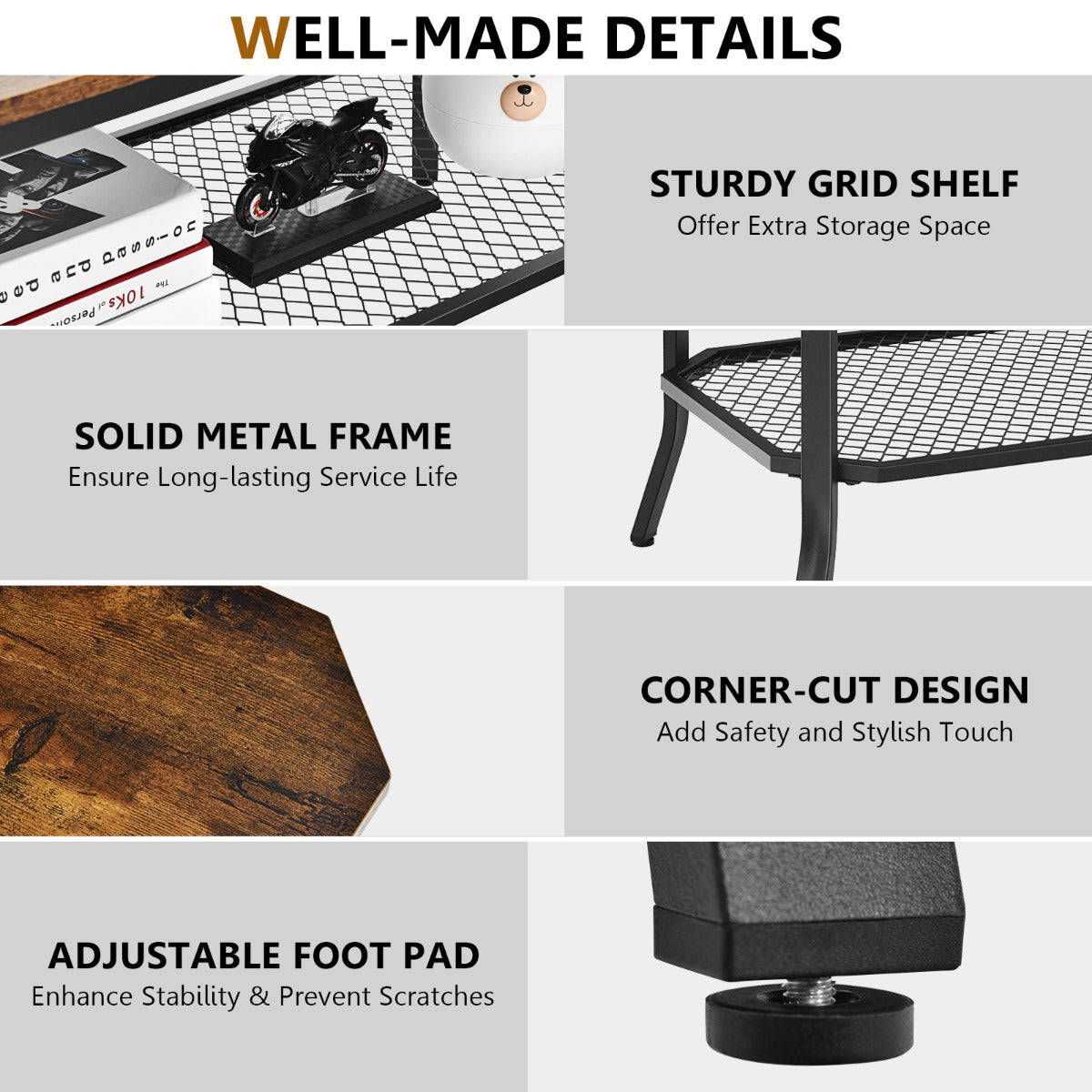 Easy-assembly coffee table includes detailed instructions and all required accessories