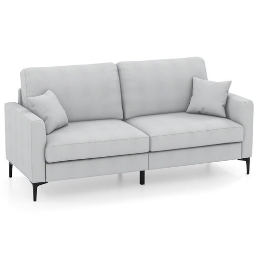 2-seat Modern Home Sofa Couch with Armrest & Pillows for Living Room