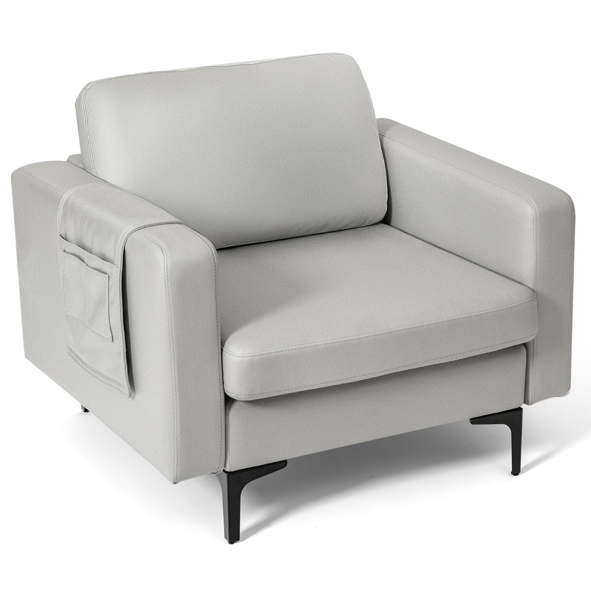 Upholstered Single Sofa Chair with Magazine Caddy Holder for Living Room