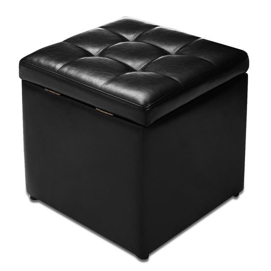 40cm PU Leather Cube Storage Ottoman with Lid-Black