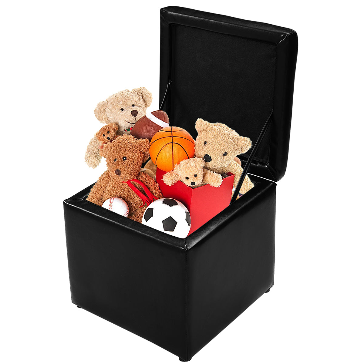 40cm PU Leather Cube Storage Ottoman with Lid-Black