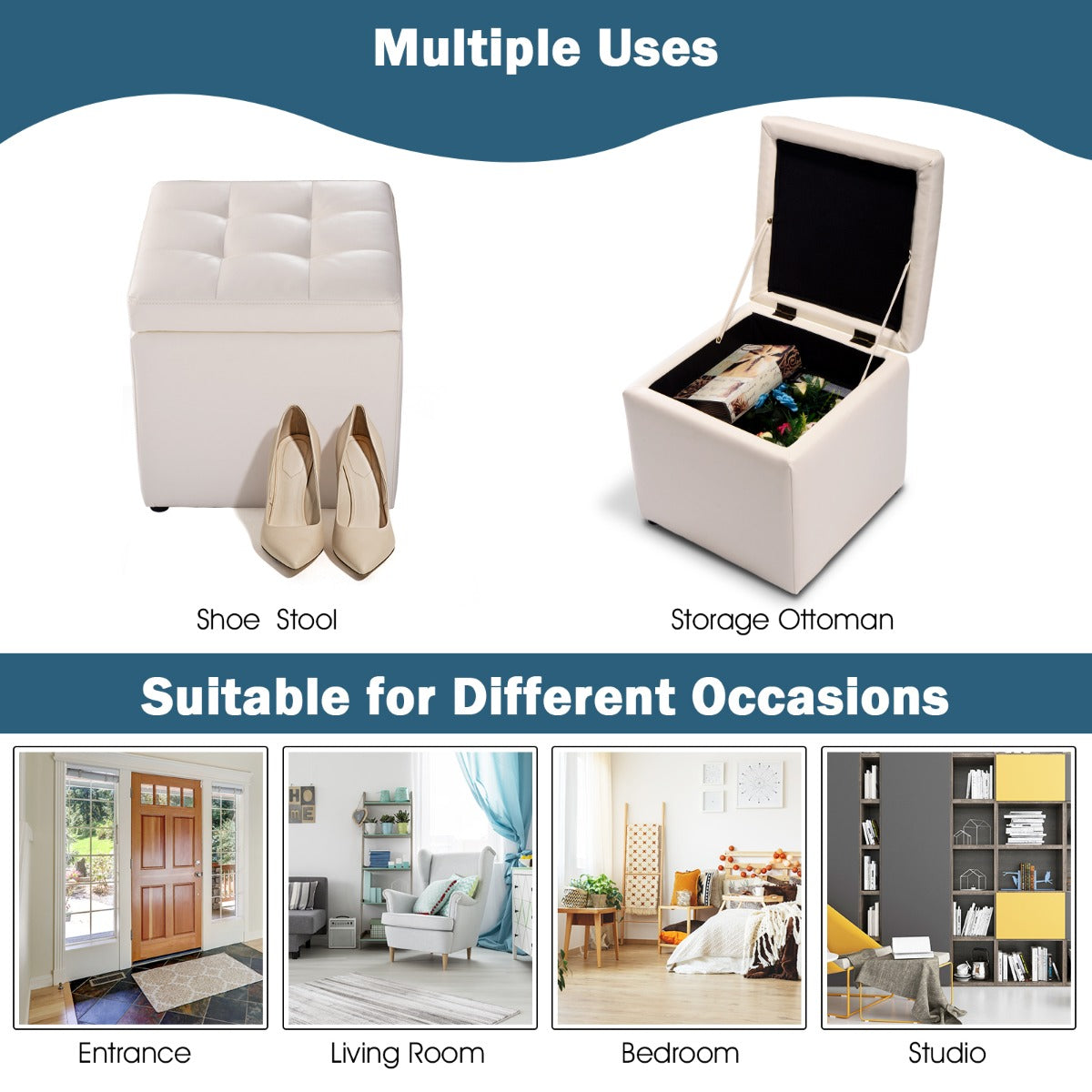 Practical cube stool suits bedrooms, studies, living rooms, entryways and dressing areas
