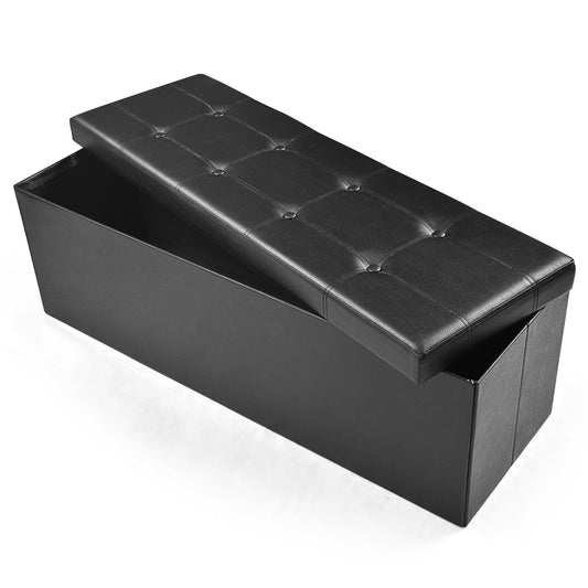 Costway Tufted Faux Leather Folding Storage Ottoman Bench