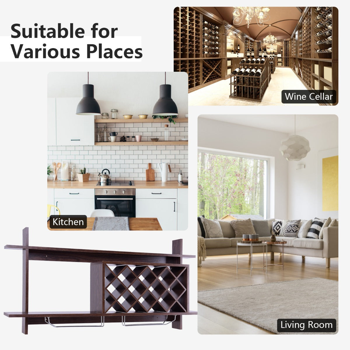 Easy-assembly wall wine rack includes mounting accessories and a detailed user guide
