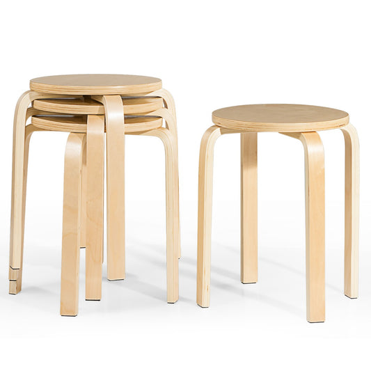 Costway Set of 4 Stackable Wooden Stools for Living Room & Dining Room-Natural