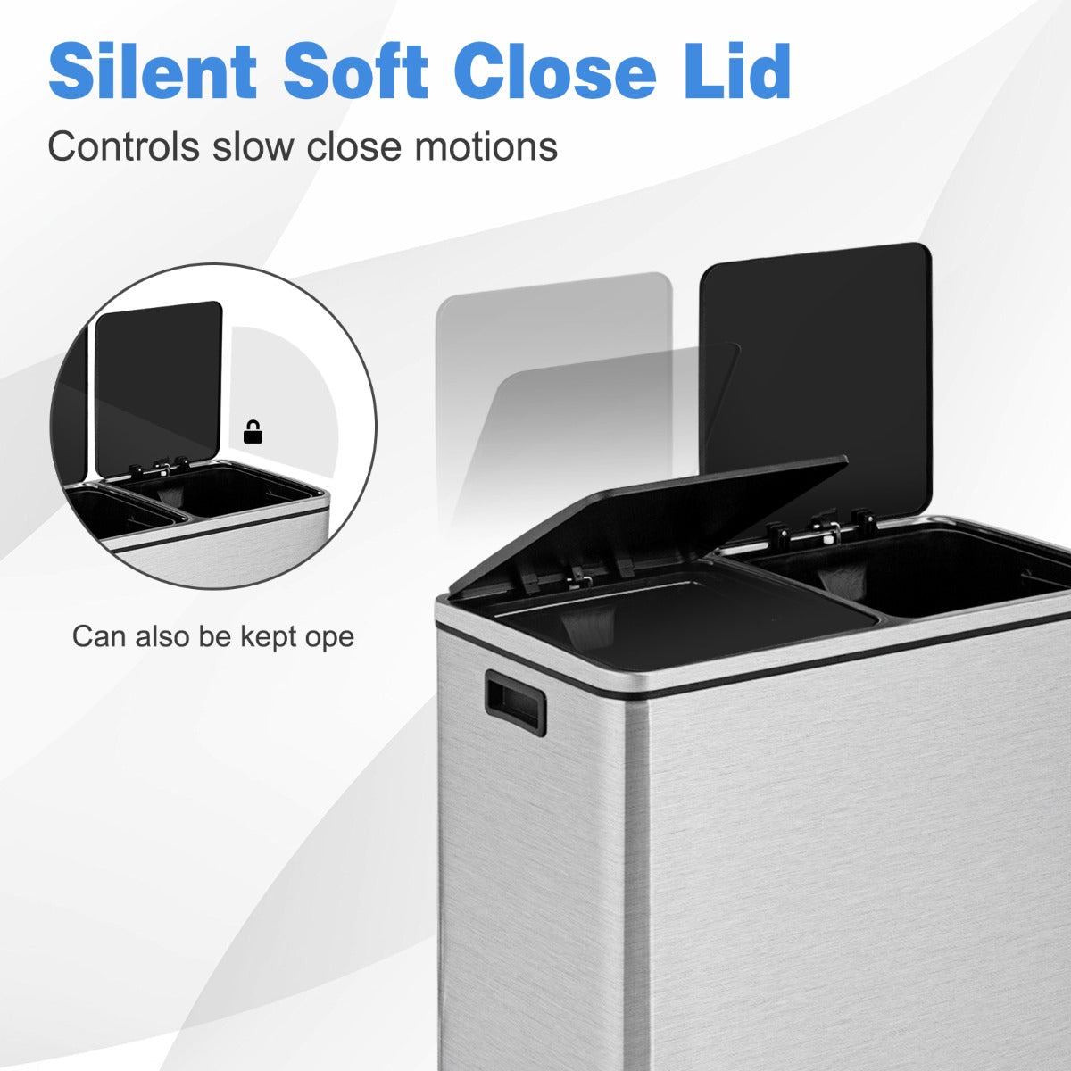 Rounded corners improve safety while the dual pedal bin suits kitchens, offices, and homes