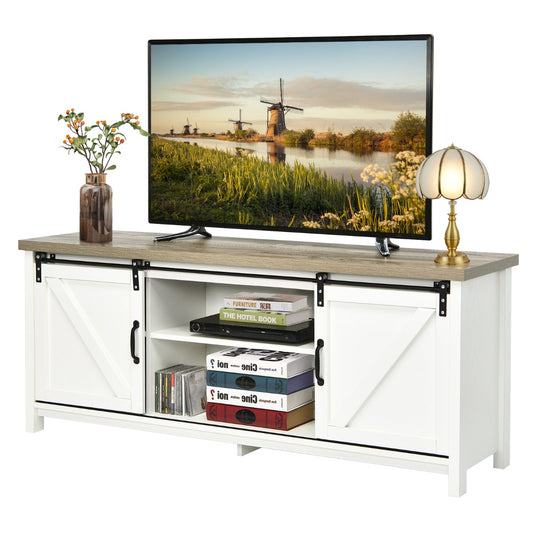Costway Wooden TV Stand for 65” Television with 2 Cabinets-White