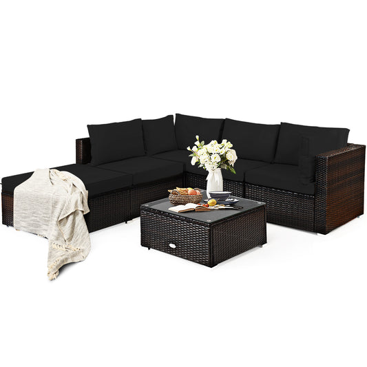 6-Piece Patio Rattan Sofa Set with Washable Cushion Cover for Backyard & Poolside Black