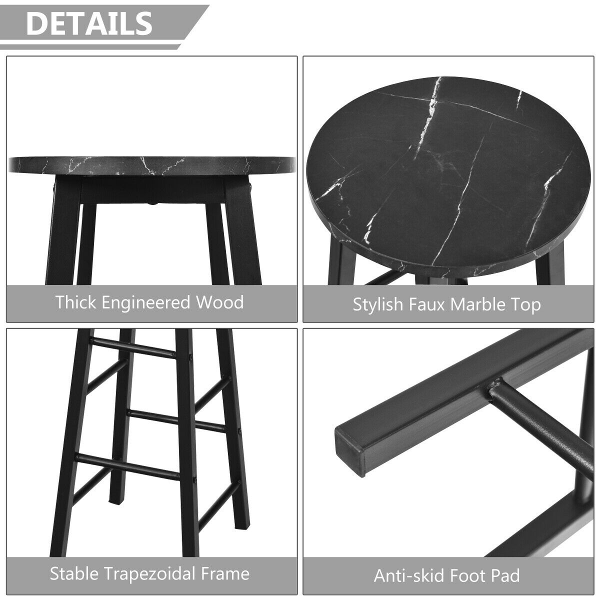 Simple assembly and sturdy construction make this bar stool set practical for daily use