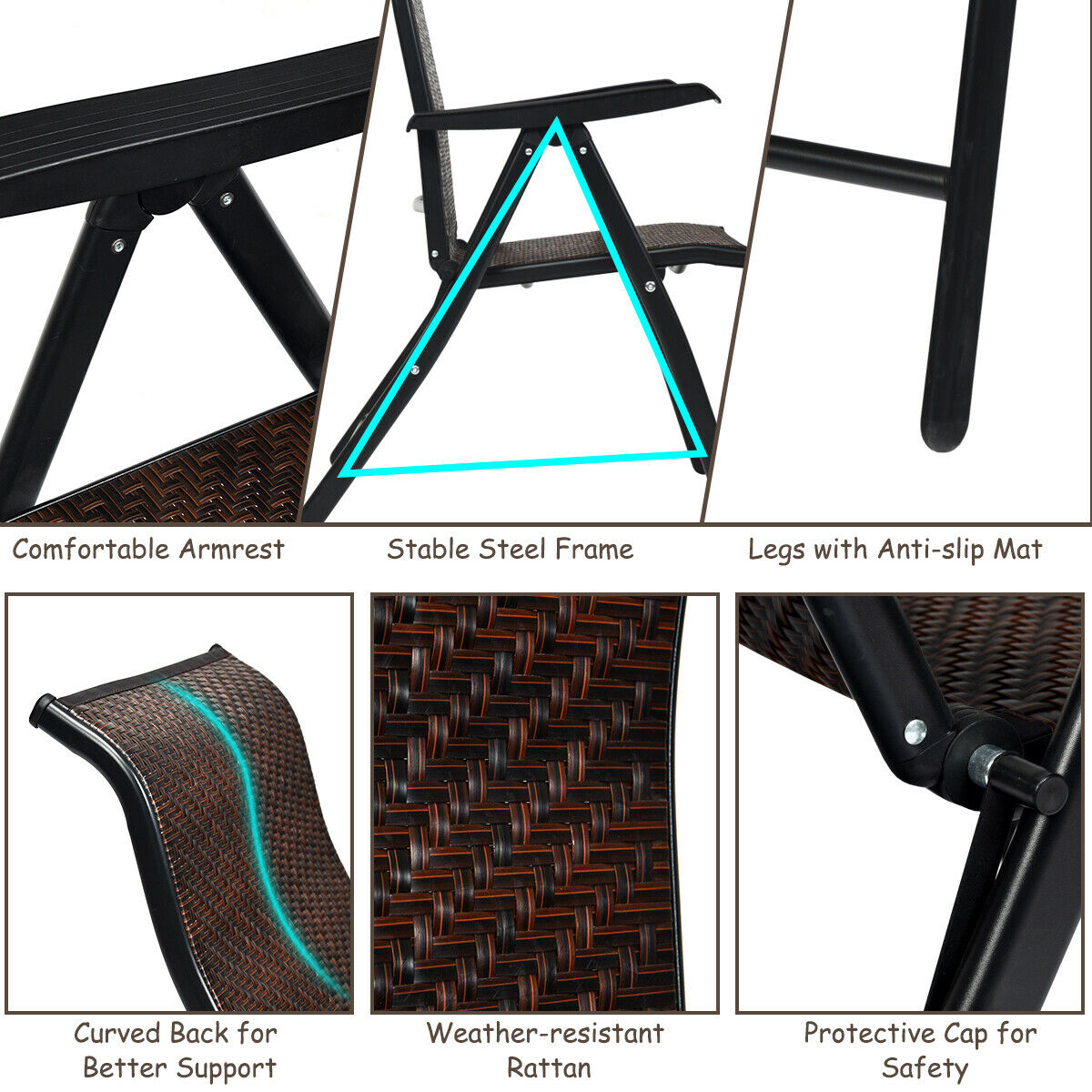 No-assembly folding rattan chairs offer stylish seating for indoor and outdoor spaces