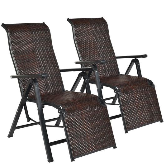 Costway 2PCS Folding Reclining Rattan Chair with Adjustable Position for Garden