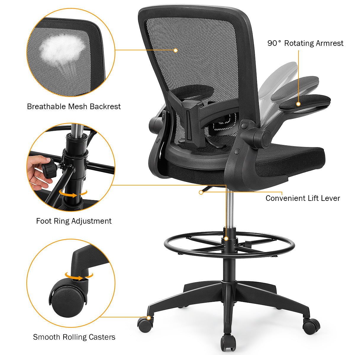 Versatile drafting chair suits offices, studios, workstations and higher desks