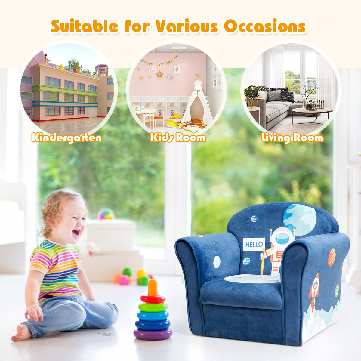 Blue astronaut sofa makes an imaginative birthday gift for toddlers and young children