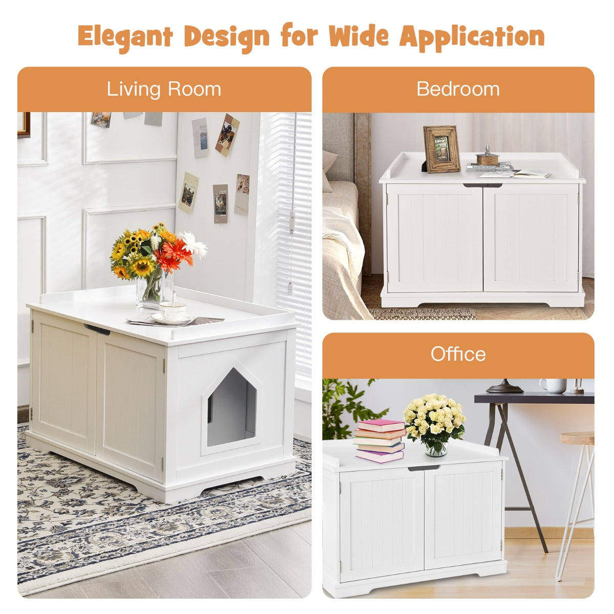 Easy-assembly cat house combines pet privacy, organized storage, and stylish home decor