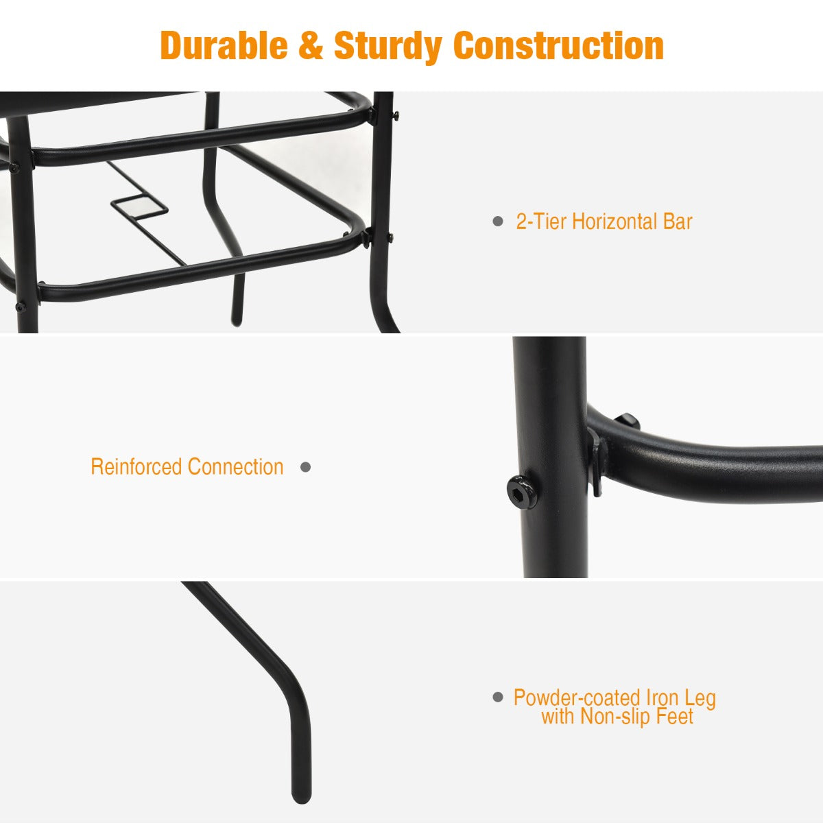 Rectangle Metal Coffee Table with Tempered Glass Top for Patio
