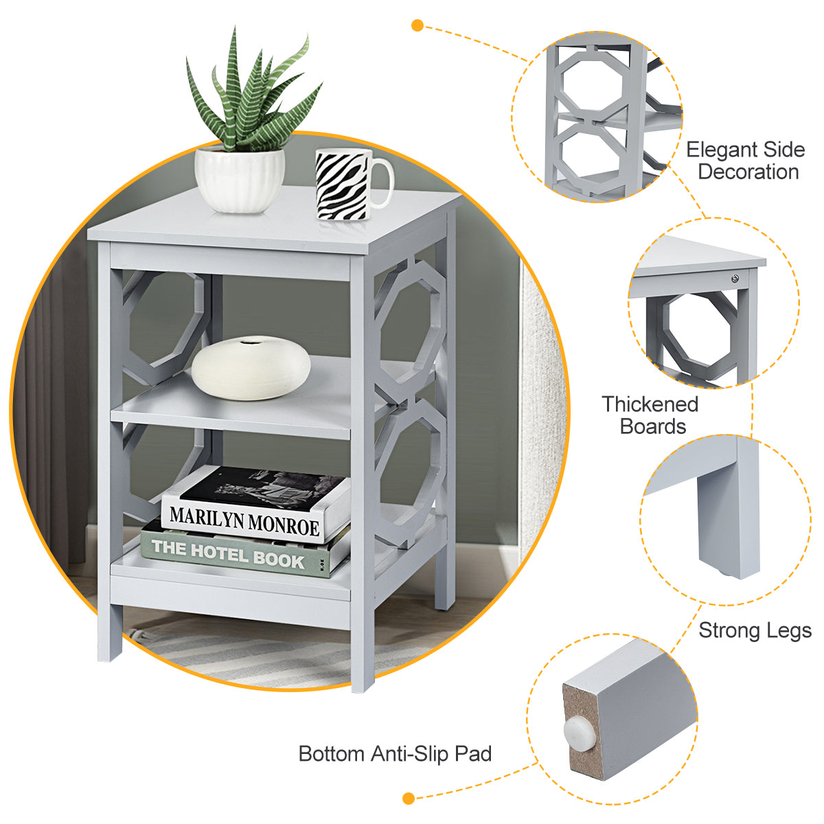 Set of 2 Side Table with Stable Structure for Bedroom/Living Room-Grey