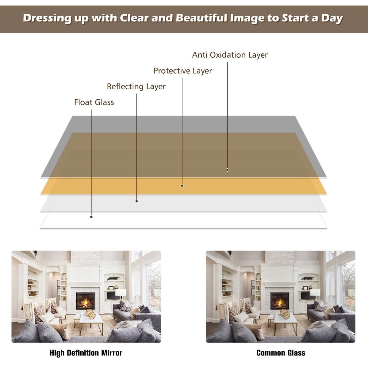 Costway Full length Mirror with Height Adjusting Hanging Hooks for Bedroom Brown