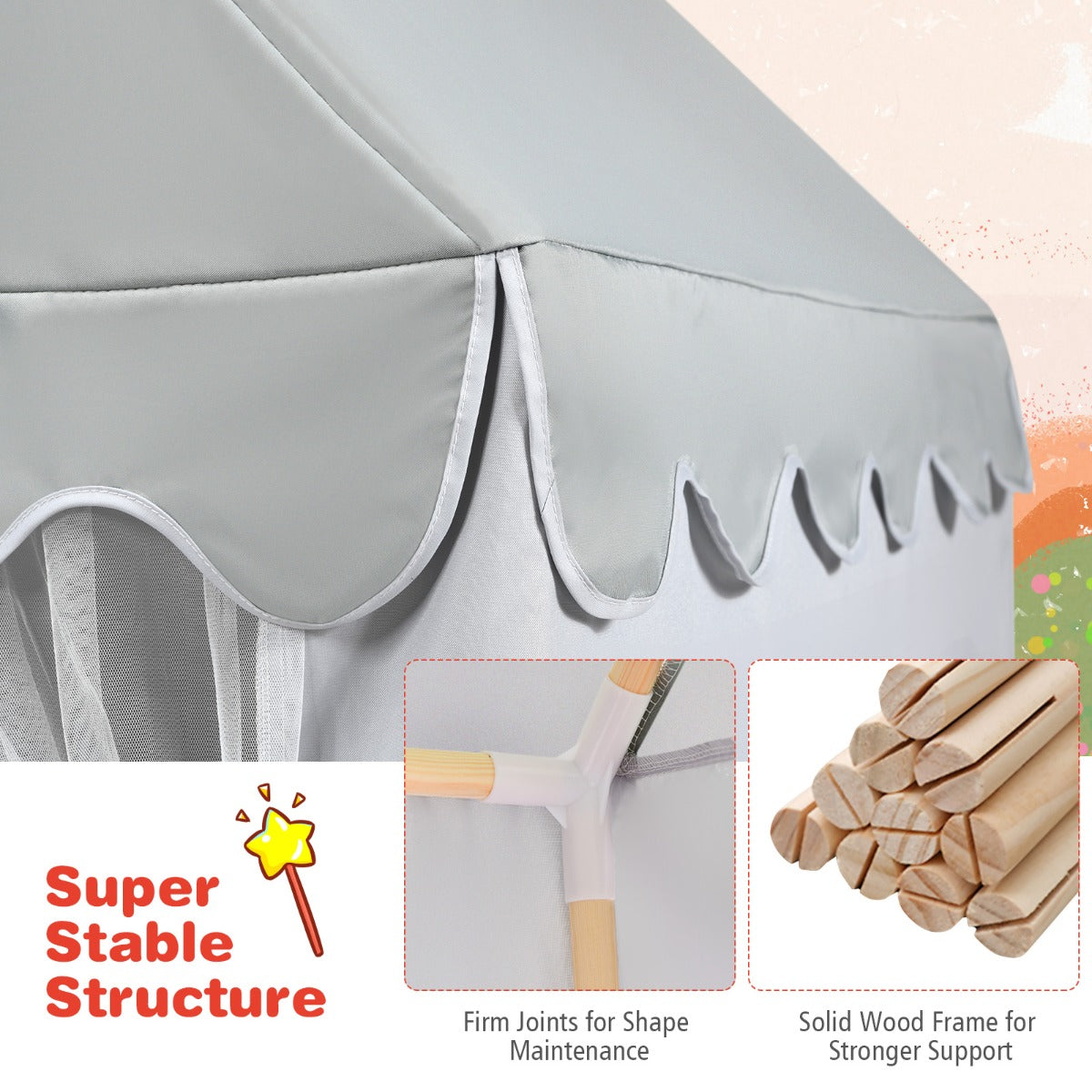 Kids Playhouse With Washable Soft Mat and Mesh Window-Gray