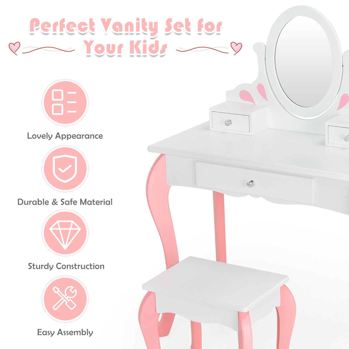 Versatile children's vanity furniture makes a charming birthday or Christmas gift