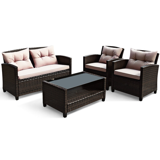 4-Piece Rattan Chair Set with Loveseat & Coffee table for Patio