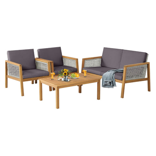 Durable acacia wood and PE rattan outdoor conversation set for patios and gardens