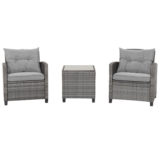 Costway 3 Pieces Patio Rattan Sofa Set with Soft Seat for Poolside & Backyard