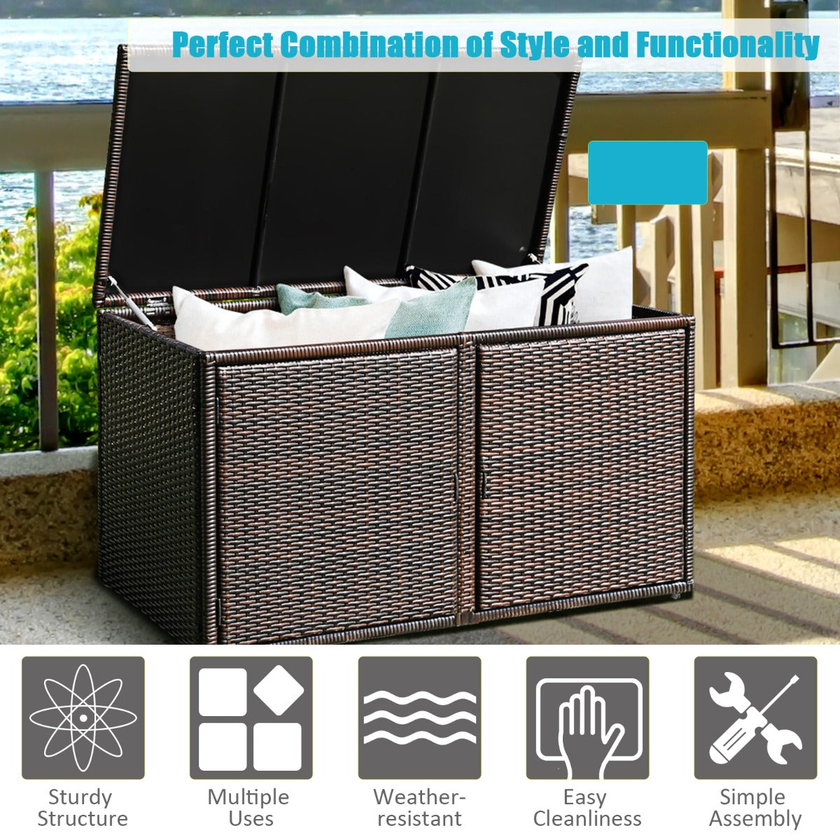 0.33m³ Patio Rattan Storage Container Box with Shelf -Brown