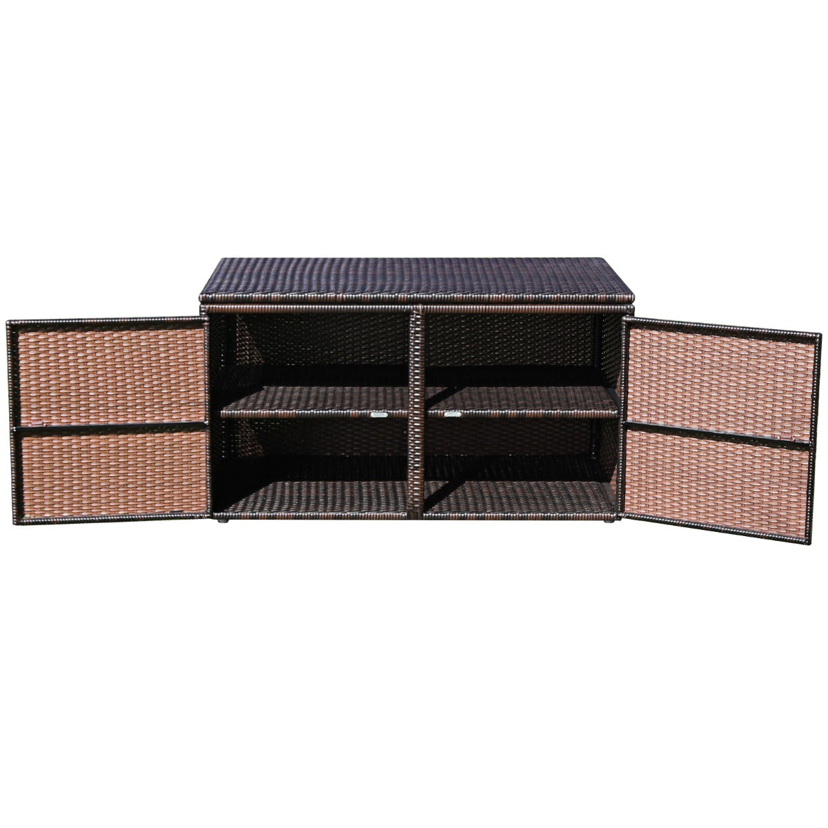 0.33m³ Patio Rattan Storage Container Box with Shelf -Brown