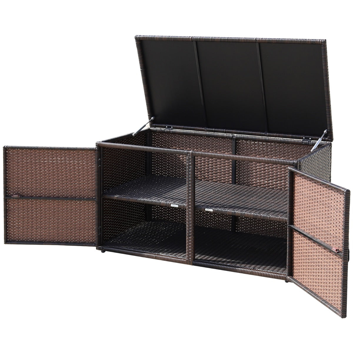 0.33m³ Patio Rattan Storage Container Box with Shelf -Brown
