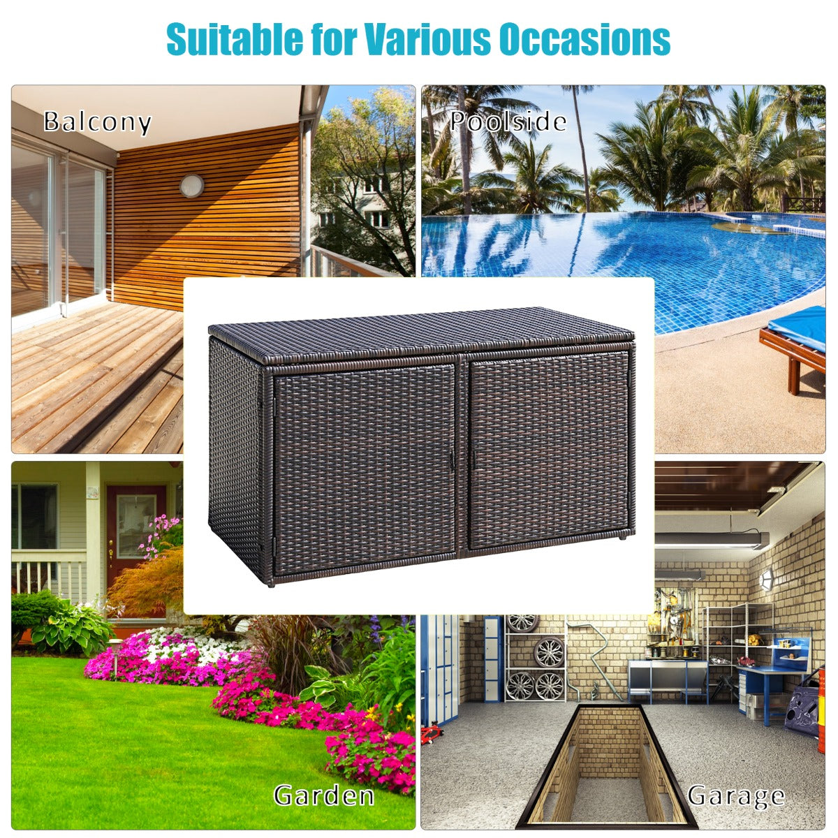 0.33m³ Patio Rattan Storage Container Box with Shelf -Brown