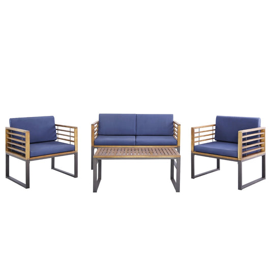 4 Piece Patio Chair Set with Soft Seat & Back Cushions for Backyard