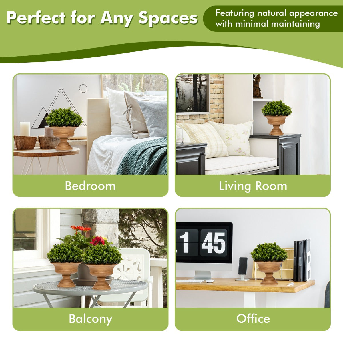 4-Set Artificial Mini Greenery Potted Plant for Home & Office-Round shape