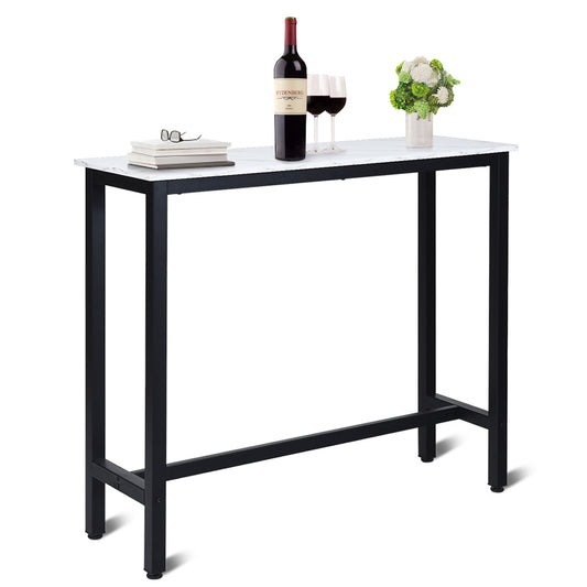 Costway Industrial Counter Height Bar Table with Metal Frame and Faux Marble Top-White