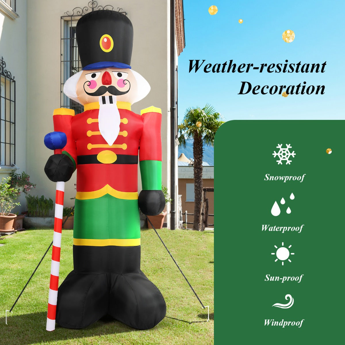 Costway 2.4M Inflatable Christmas Nutcracker Soldier with 3 LED Lights and Candy Scepter