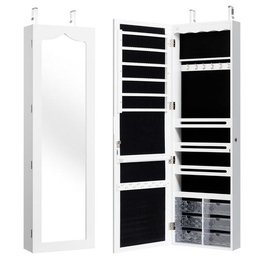 Costway Jewelry Cabinet Armoire with Full Length Mirror with Lock and LED Lights-White