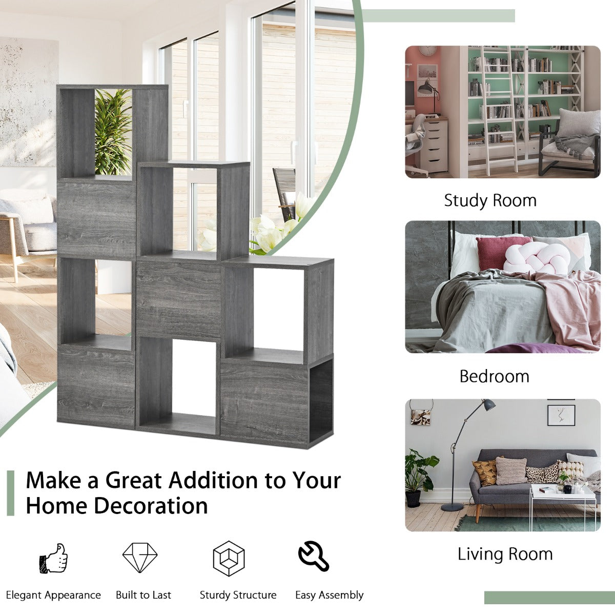 Freestanding cube shelf works as a bookcase, display unit, or versatile storage organizer