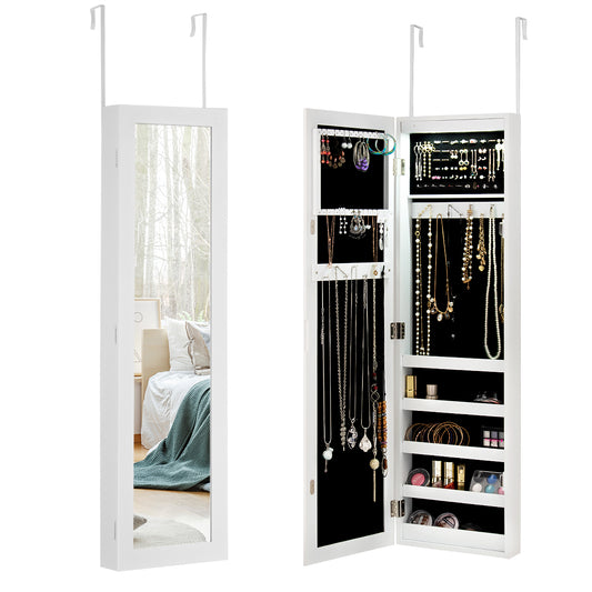 Costway LED Lights Wall Door Mounted Jewelry Cabinet with Full Length Mirror