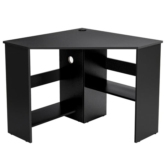 Black Corner Computer Desk with Management Hole for Home Office