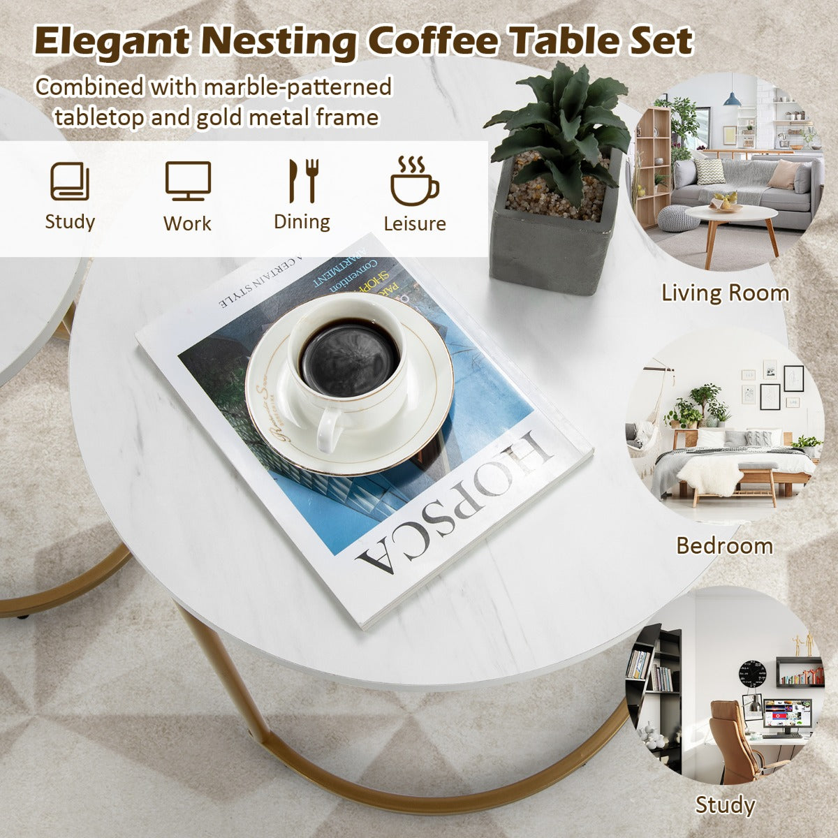 Easy-assembly nesting side tables with modern design that complements a variety of home decor