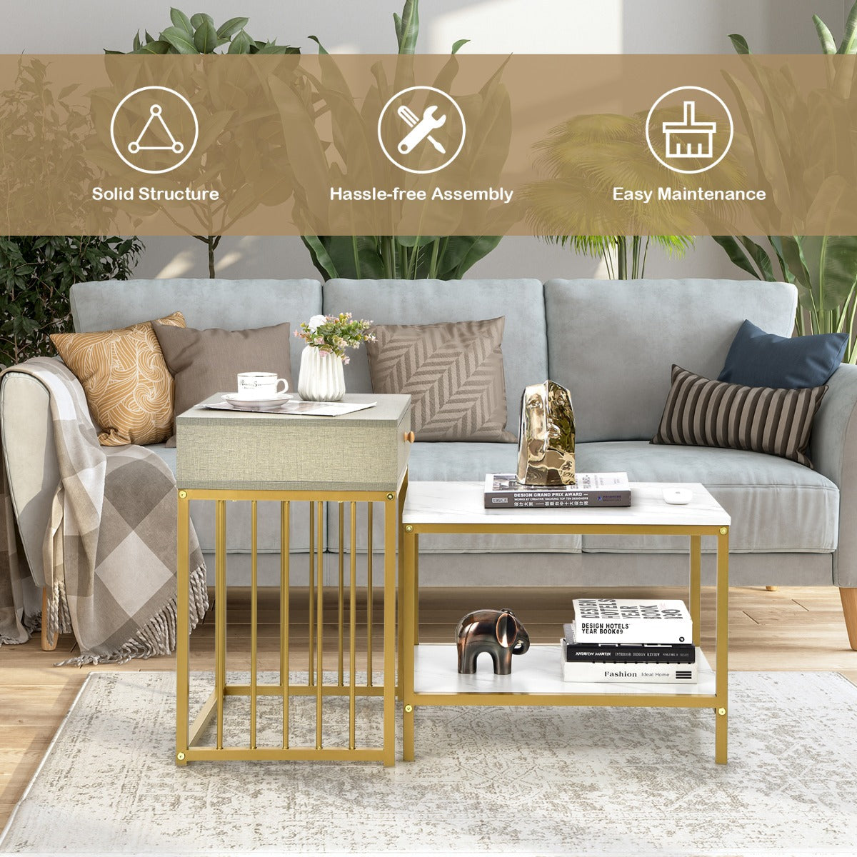 Detailed instructions support quick assembly of this versatile two-table furniture set